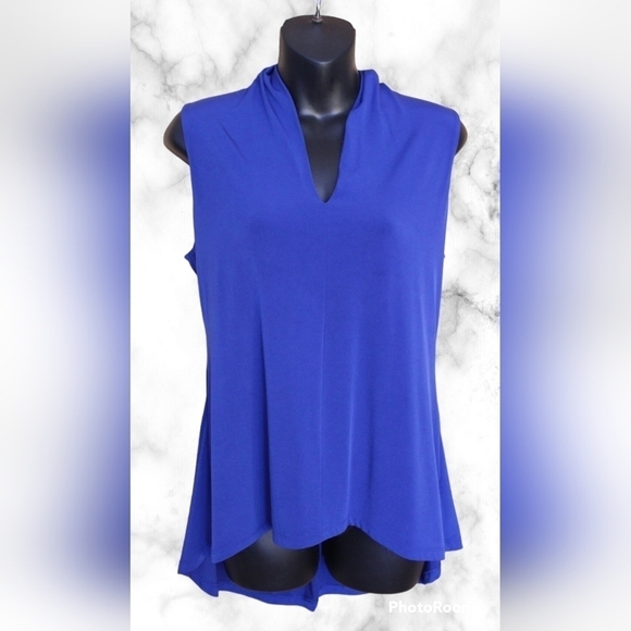 GRACE Cobalt Blue V-Neck Blouse with High Low Bottom - Picture 1 of 5